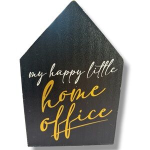 Ashland Home Decor My Happy Little Home Office Wooden Block Gold Black NWT
